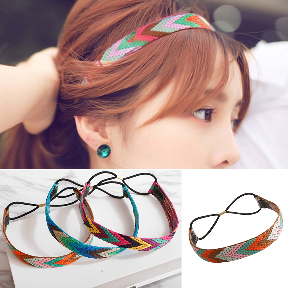 Jiaroswwei Ethnic Style Boho Women Elastic Braided Headbands Headwear Hair Band Accessory
